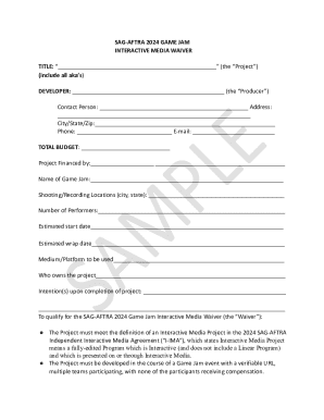 SAG-AFTRA 2024 Game Jam Interactive Media Waiver