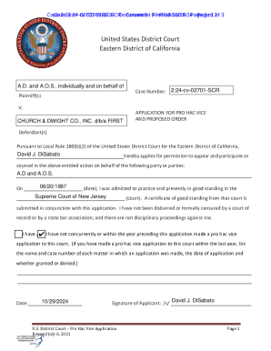 US District Court Pro Hac Vice Application