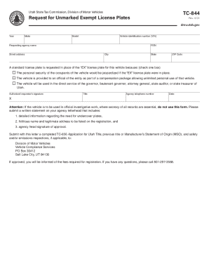 Utah Vehicle License Plate Request Form