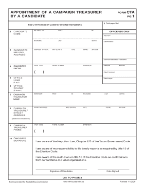 Texas Campaign Treasurer Appointment Form
