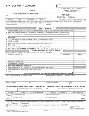 North Carolina Estate Accounting Form