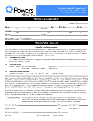 Fitness Pointe Membership Application