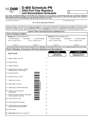 North Carolina D-400 Schedule PN