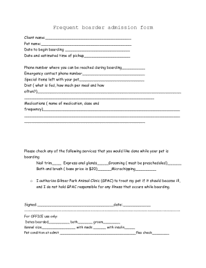 Frequent Boarder Admission Form