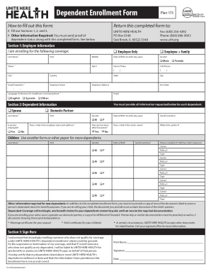 Dependent Enrollment Form Plan 173