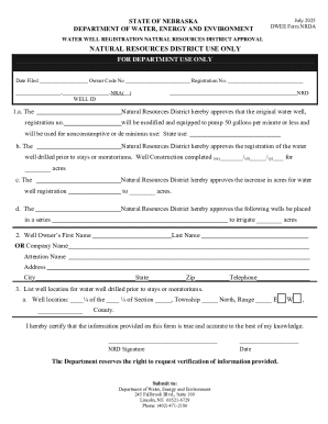 Nebraska Water Well Registration Form