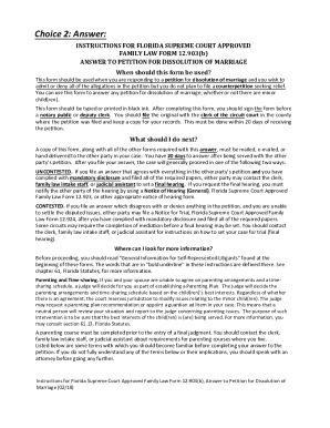 Florida Answer to Petition for Dissolution of Marriage