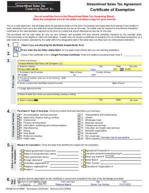 Streamlined Sales Tax Exemption Certificate