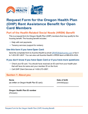 Oregon Health Plan Housing Benefit Request Form