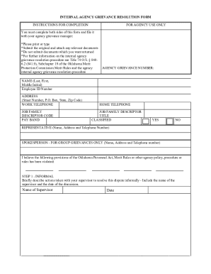 Oklahoma Agency Grievance Resolution Form