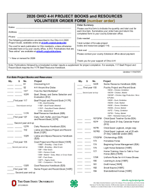 Ohio 4-H Project Book Order Form