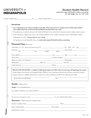 Student Health Record Form