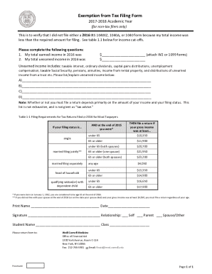 Exemption from Tax Filing Form