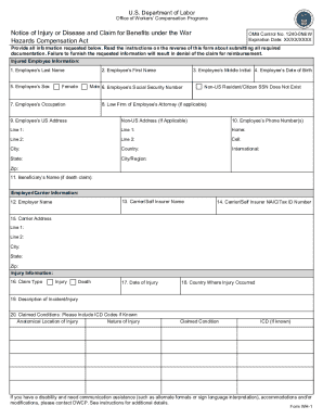 Form WH-1 Notice of Injury or Disease