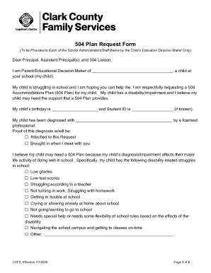 504 Plan Request Form