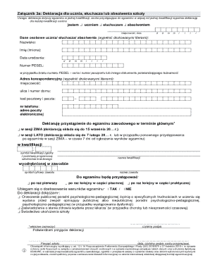 Polish Student Exam Declaration Form