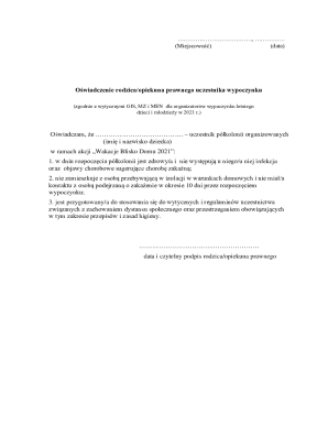 Parent Guardian Declaration for Summer Camp