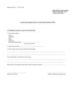 Qualification Card for Vacation Participant