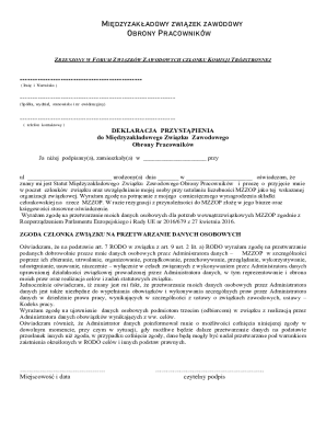 Międzyzakładowy Związek Zawodowy Obrony Pracowników Membership Declaration