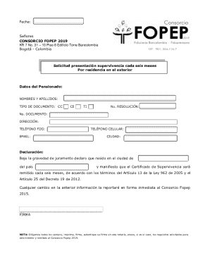 Colombia Pensioner Survival Certificate Request