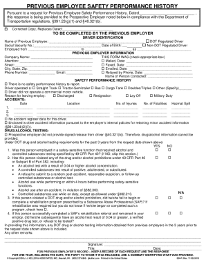 Previous Employee Safety Performance History Form
