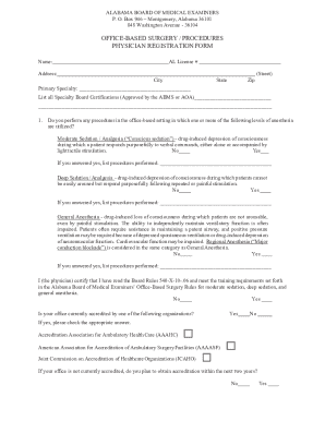 Alabama Physician Office-Based Surgery Registration Form