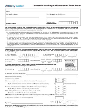 Domestic Leakage Allowance Claim Form