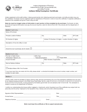 Indiana Utility Exemption Certificate