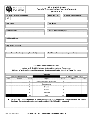 SC Paramedic Recertification Form