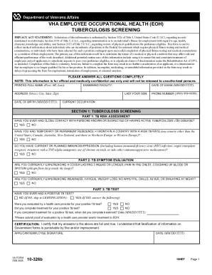 VHA Employee Occupational Health Tuberculosis Screening Form