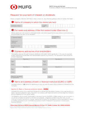 Request for Payment of Interest or Dividends