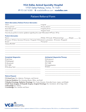 VCA Dallas Animal Specialty Hospital Patient Referral Form