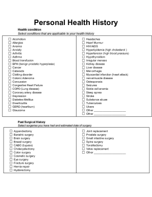 Personal Health History Form