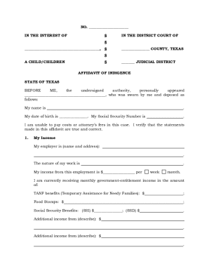 Texas Affidavit of Indigence