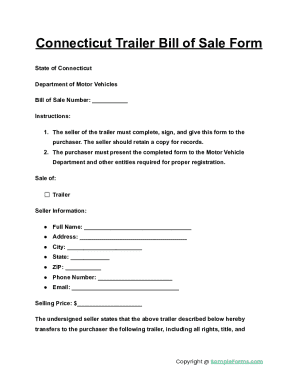 Connecticut Trailer Bill of Sale Form