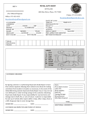 Royal Auto Body Repair Claim Form