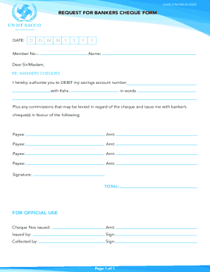 Request for Bankers Cheque Form