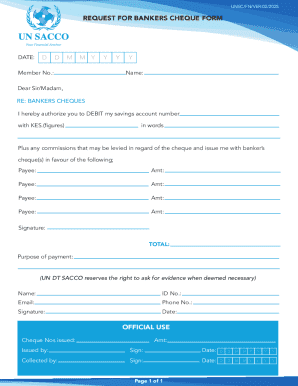 Request for Bankers Cheque Form
