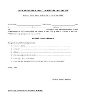Dichiarazione Sostitutiva di Certificazione