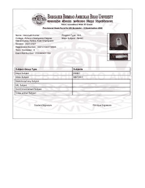 Provisional Exam Form for UG Semester II