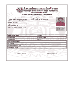 Provisional Exam Form for UG Semester II