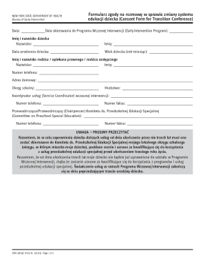 New York State Early Intervention Transition Consent Form