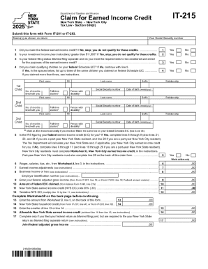 New York State Earned Income Credit Form IT-215
