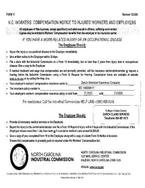 North Carolina Workers' Compensation Notice to Injured Workers and Employers