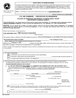 US Air Carriers Certificate of Insurance