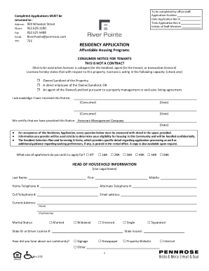 Residency Application for Affordable Housing