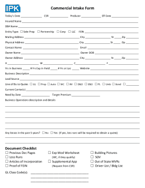Commercial Insurance Intake Form