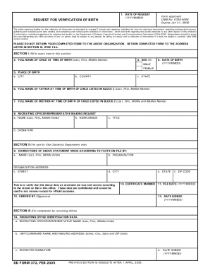 Request for Verification of Birth