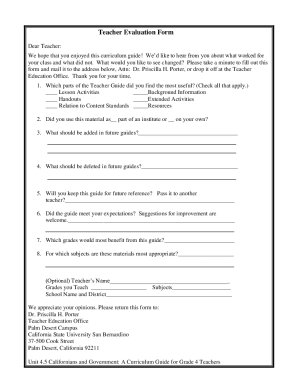 Teacher Evaluation Form