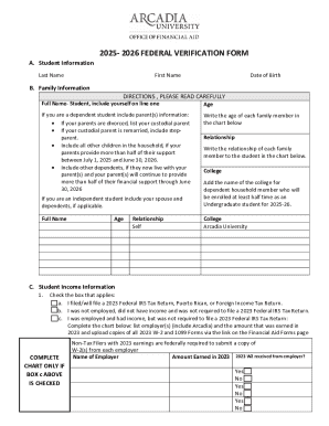 2025-2026 Federal Verification Form
